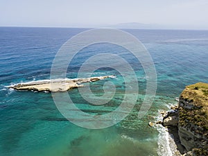 Aerial view of Galera Rock, Sant`Irene Bay in Briatico, Calabria, Italy