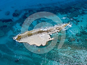 Aerial view of Galera Rock, Sant`Irene Bay in Briatico, Calabria, Italy