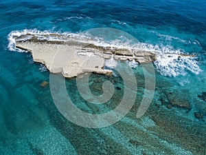 Aerial view of Galera Rock, Sant`Irene Bay in Briatico, Calabria, Italy