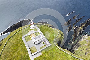 Aerial view of Galley Head Lighthouse in Rathbarry near Rosscarbery, Cork, on the south coast of Ireland