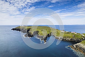 Aerial view of Galley Head Lighthouse in Rathbarry near Rosscarbery, Cork, on the south coast of Ireland