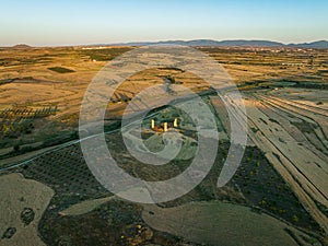 Aerial view of Galvez ruins at dusk