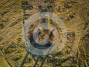 Aerial view of Galvez ruins at dusk