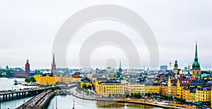 Aerial view of Gamla stan district during a cloudy day in Stockholm, Sweden....IMAGE