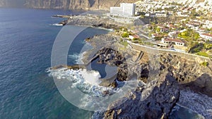 Aerial view of Garachico landscape in Tenerife from drone