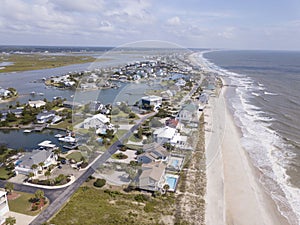 Aerial view of Garden City Beach and Surfside Beach along the Atlantic coast of South Carolina