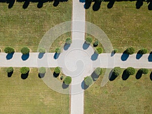 Aerial view of a garden with trees and avenues photo