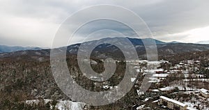 Aerial view of Gatlinburg during winter time 4k