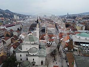 Aerial view of Gazi Husrev-beg Mosque in Sarajevo, Bosnia and Herzegovina.