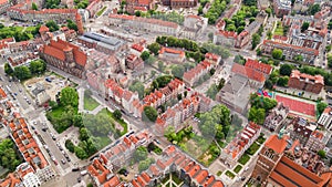 Aerial view of Gdansk. Landscape of Gdansk old city with the Mot awa River