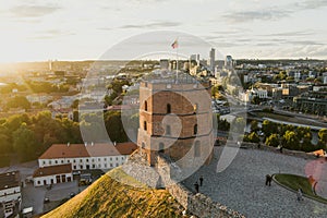 Aerial view of Gediminas Tower, the remaining part of the Upper Castle in Vilnius, Lithuania