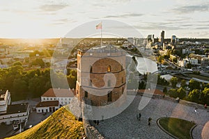 Aerial view of Gediminas Tower, the remaining part of the Upper Castle in Vilnius, Lithuania