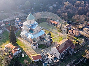 Aerial view of Gelati Monastery complex near Kutaisi, Georgia