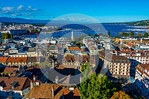 Aerial view of Geneva from Cathedral Saint Pierre, Switzerland