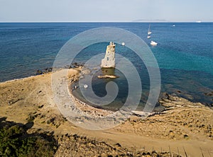 Aerial View of the Genovese Tower, Tour Genoise, Cap Corse Peninsula, Corsica. Coastline. France photo