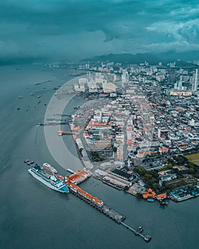 Aerial view Georgetown city in Penang.