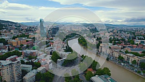 aerial view of Georgia's capital Tbilisi and river Mtkvari