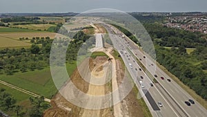 Aerial view of a German Autobahn with construction works