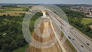 Aerial view of a German Autobahn with construction works