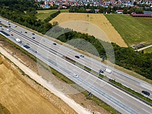 Aerial view of a German Autobahn with construction works