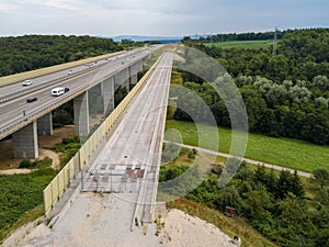 Aerial view of a German Autobahn with construction works