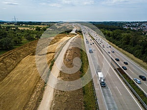 Aerial view of a German Autobahn with construction works