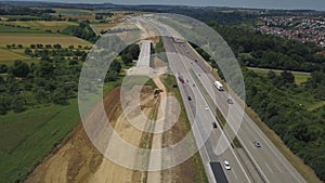 Aerial view of a German Autobahn with construction works