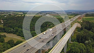 Aerial view of a German Autobahn with construction works