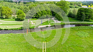 Aerial view from German site of tripoint of Germany, Czech Republic, and Poland in Sudetes. Border of three countries