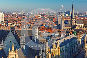 Aerial view of Ghent from Belfry, Belgium