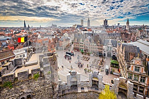 Aerial view of Ghent, Flanders, Belgium