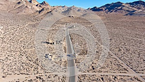 Aerial view of Ghost town Rhyolite Nevada.