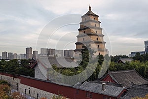 Aerial view of Giant Wild Goose Pagoda, Xi`an, Shaanxi, China