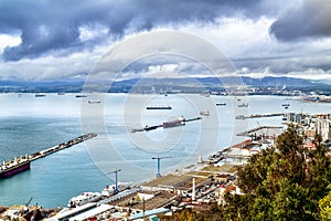 Aerial view of Gibraltar from the Rock of Gibraltar