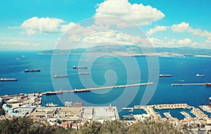 Aerial view of Gibraltar, United Kingdom, city and sea port