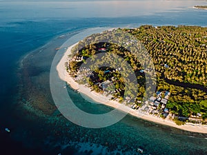 Aerial view with Gili Meno island and ocean photo