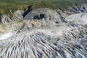 An aerial view of glacier details during a flight seeing tour