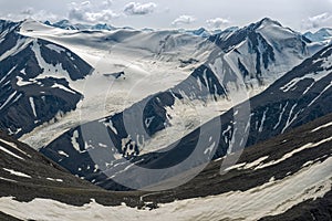 Aerial view of the glaciers on the peak of Mount Payer in Kluane National Park, Yukon, Canada