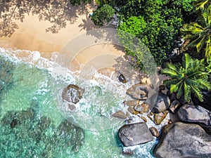 Aerial view of Glacis beach foreshore in MahÃ© island