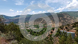 Aerial view of Glenwood Springs Town in the Colorado Mountains, USA