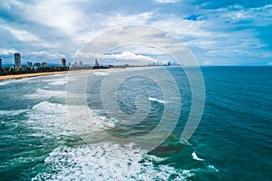 Aerial view of Gold Coast ocean coastline.