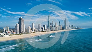 Aerial view of Gold Coast at sunrise, Queensland, Australia