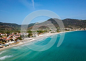 Aerial view of the Golden Beach in Thassos Island , Greece