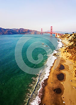 Aerial view of Golden Gate bridge in San Francisco