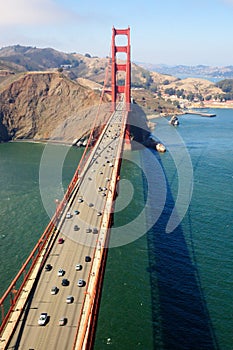 Aerial view of Golden Gatge Bridge traffic