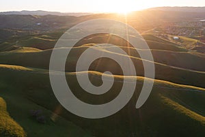 Aerial View of Golden Light on California Hills