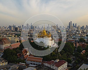 An aerial view of the Golden Mount stands prominently at Saket Temple