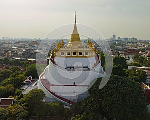 An aerial view of the Golden Mount stands prominently at Saket Temple