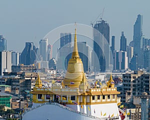 An aerial view of the Golden Mount stands prominently at Saket Temple