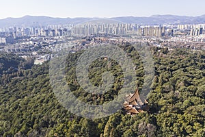 Aerial view of the Golden Temple Park in Jindian Park, Kunming - China